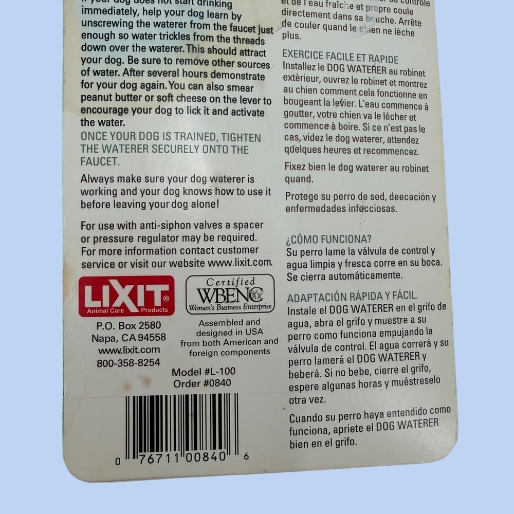 LIXIT Pet Activated Dog Waterwe L-100 Outdoor Faucet Attachment New in Box - Picture 10 of 10